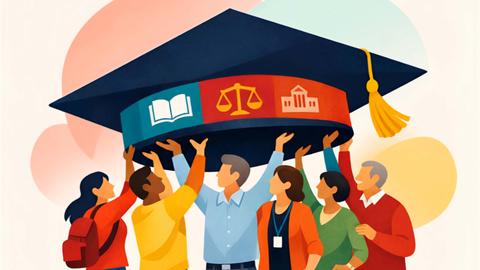 A decorative illustration of the 2026 HILT Conference, "The Weight of the Degree: Rigor, Responsibility, and the Modern Campus” poster.