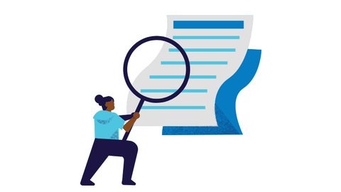 An illustration of a woman looking into a magnifying glass.