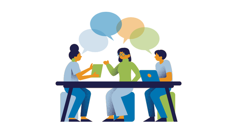 An illustration of a group of people in a breakout session.