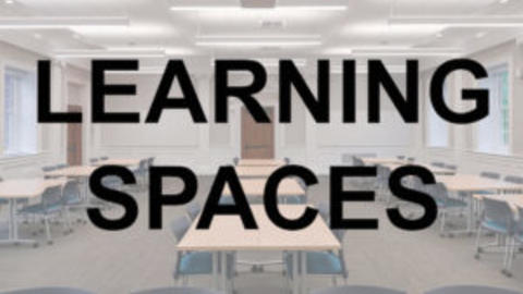 An empty classroom used as the Learning Spaces affinity group logo.