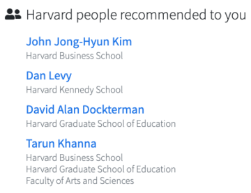 Harvard people recommended to you screenshot