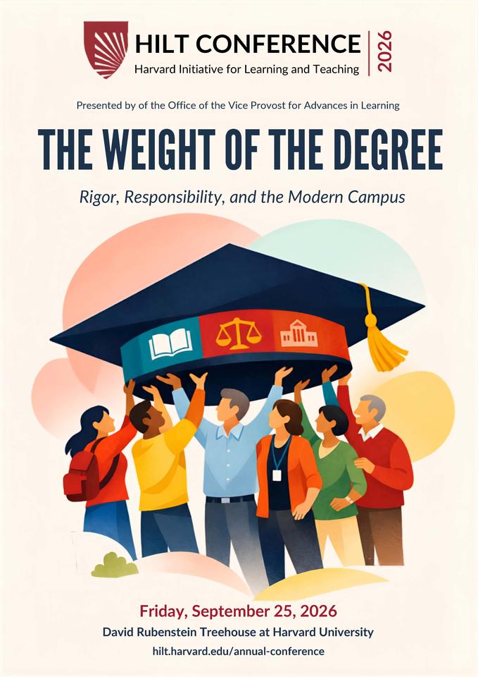 A decorative illustration of the 2026 HILT Conference, "The Weight of the Degree: Rigor, Responsibility, and the Modern Campus” poster.