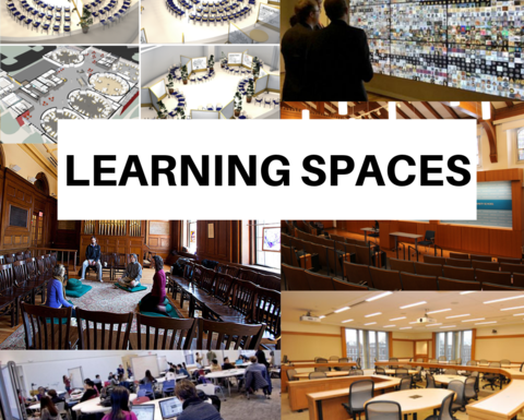 A collage of 4 different learning spaces around Harvard University.