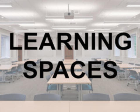 An empty classroom used as the Learning Spaces affinity group logo.