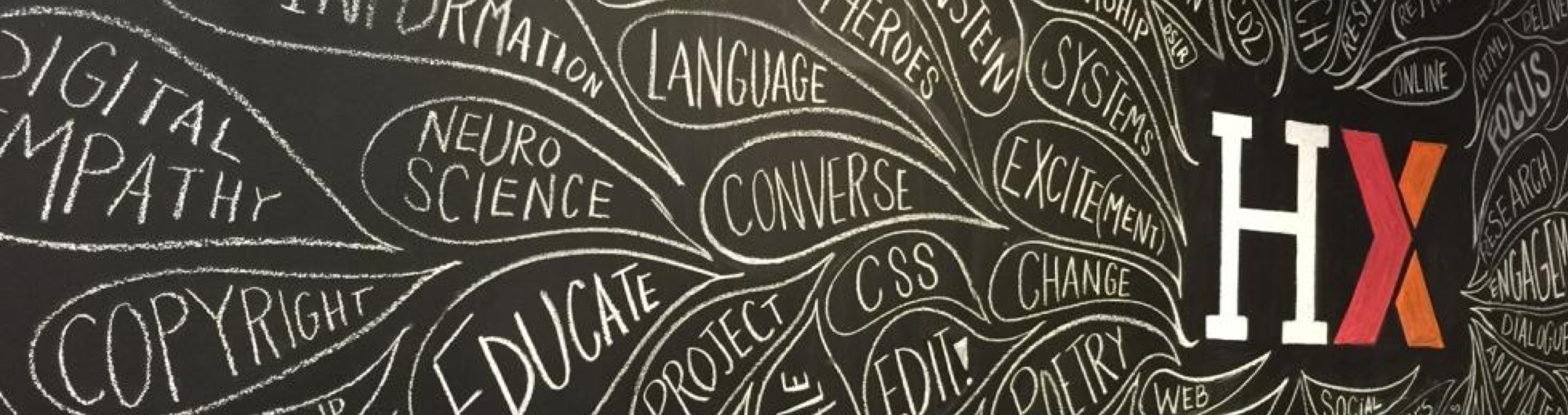 Chalkboard of words related to HarvardX